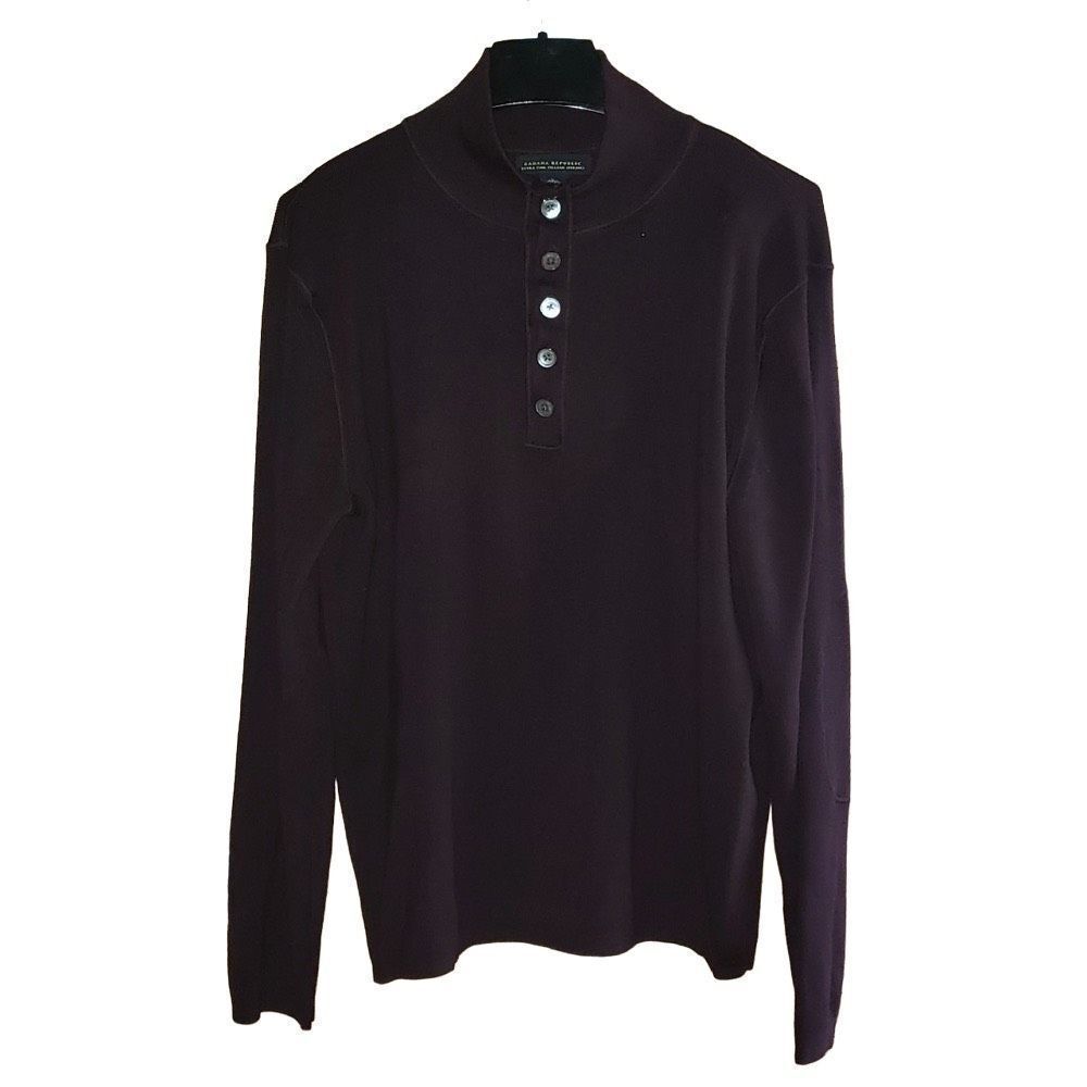 Banana Republic Men’s Large Fine Wool Sweater Long Sleeve Button Up Mock Neck